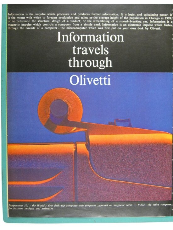 Print Ad Information Travels Through Olivetti Vintage Tech 1960s Office MOD